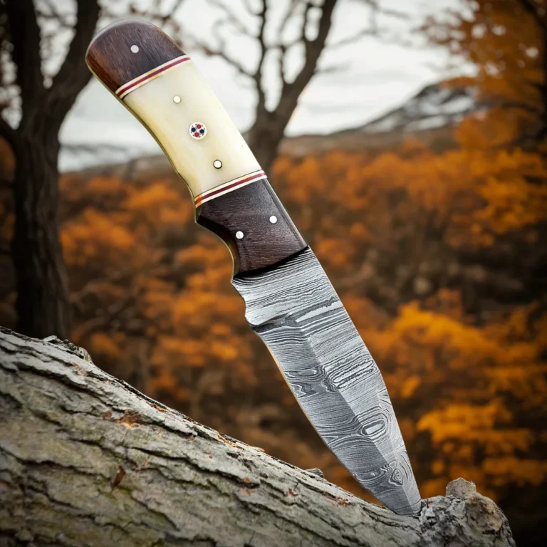 LL-02-V2 Custom Handmade Damascus Steel Knife – Bone &amp; Walnut Handle – Outdoor Hunting Knife – Gift for Him – Bushcraft, EDC, Collectible