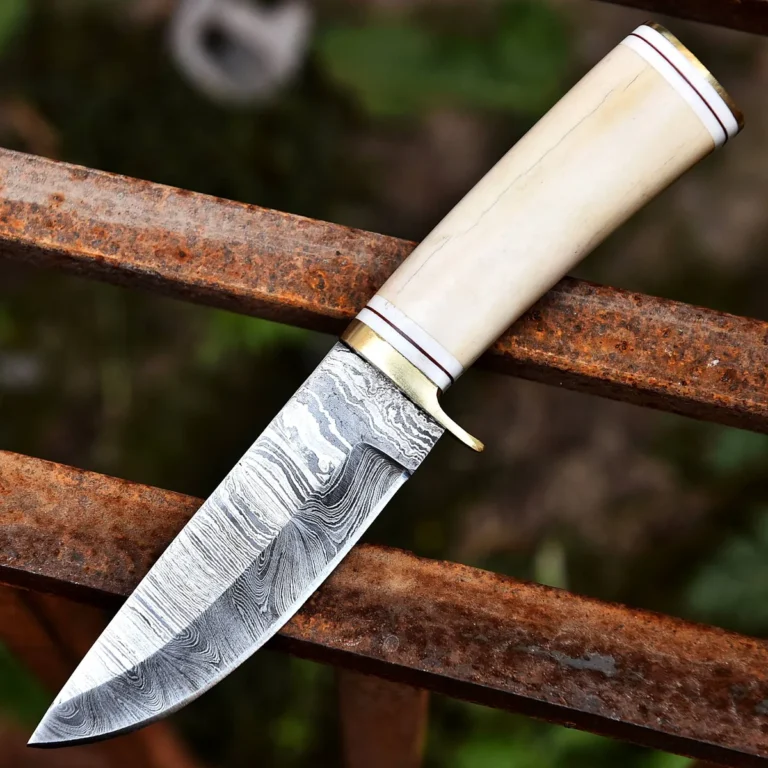 MIA-2026 Handcrafted Damascus Steel outdoor lifestyle Knife with Bone Handle and Brass Guard – Exquisite Design for Outdoor Enthusiasts &amp; Collectors