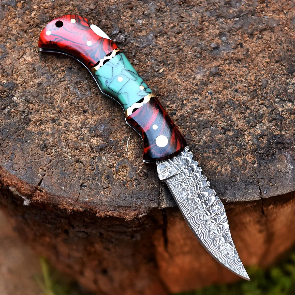 RIA-388 Exquisite Handcrafted Damascus Steel Knife with Mosaic Handle - Perfect for Collectors, Enthusiasts, and Unique Gifts