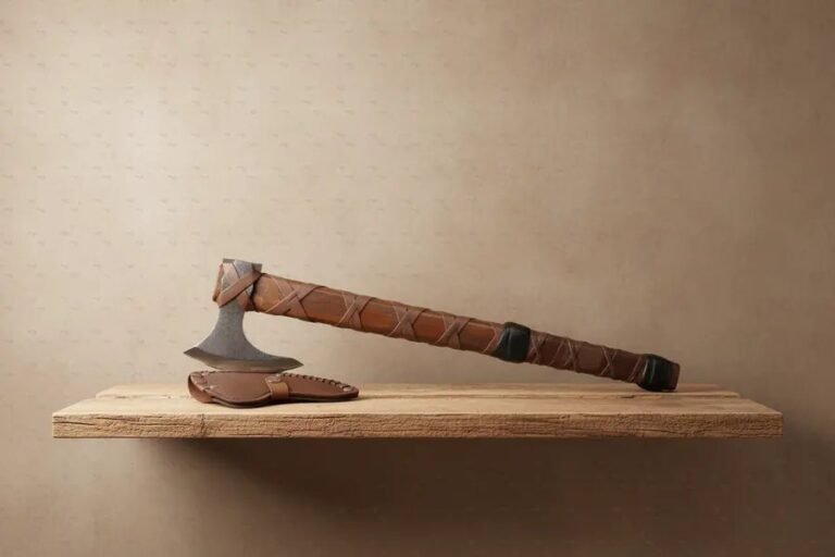 DBK-15-V2 Handmade Viking Axe – Carbon Steel Head &amp; Burnt Wood Handle – Norse Style Hatchet Gift for Him – Rustic Camping Bushcraft Gear